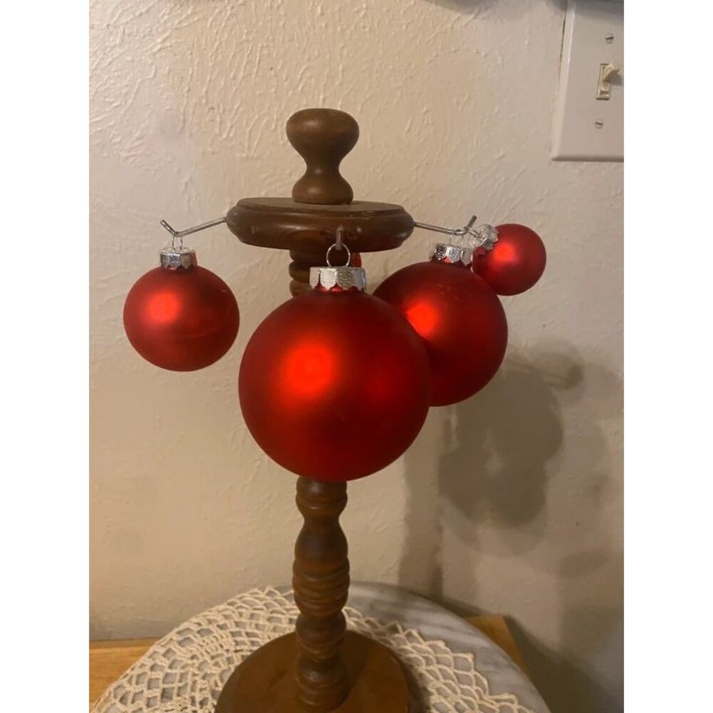 Vintage Rauch Festive Red Satin Glass Ball Christmas Ornaments